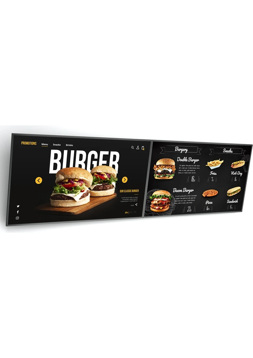 Çift ekranlı profesyonel signage ekranı — açılı görünüm